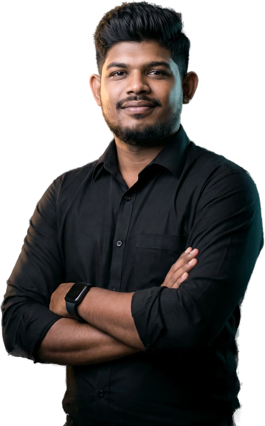 Ravindu Fernando, arms folded, smiling